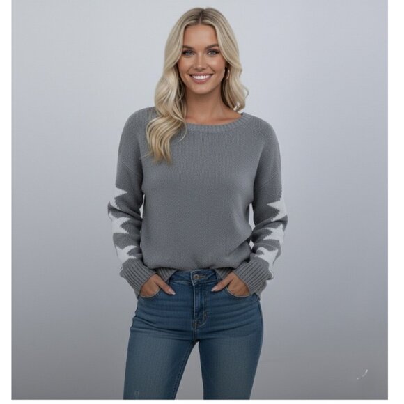 Star Pattern Drop Shoulder Sweater Gray - Picture 1 of 9